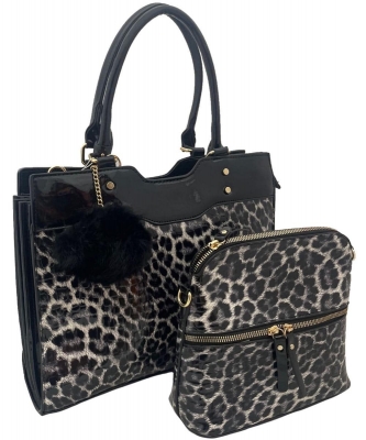 2 In 1 Leopard Print Tote Bag BC-716511 BLACK